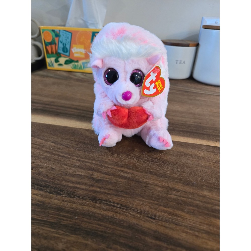 Ty Beanie Bellies Cheesecake Pink Hedgehog Holding Red Heart Plush Toy 2023